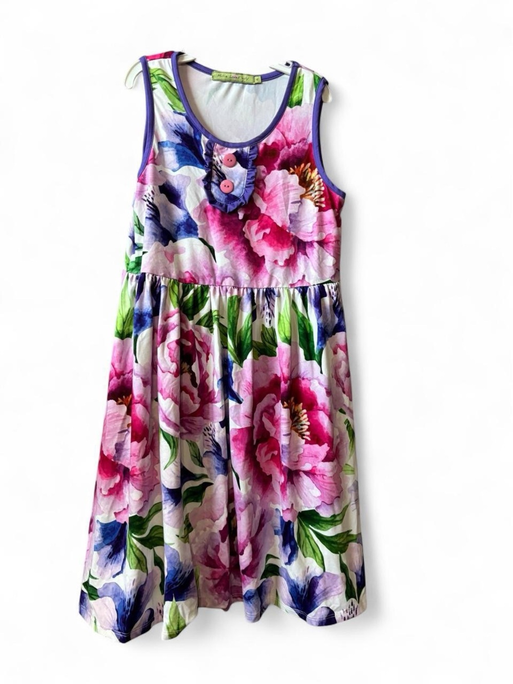 Girls Floral Pink & Purple Sleeveless Dress